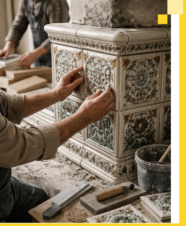 Изразцовые камины под ключ в Чите: проект и монтаж