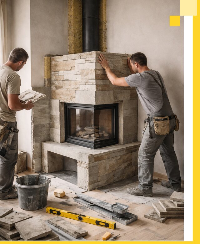 Угловые камины под ключ проект, монтаж и отделка в Чите