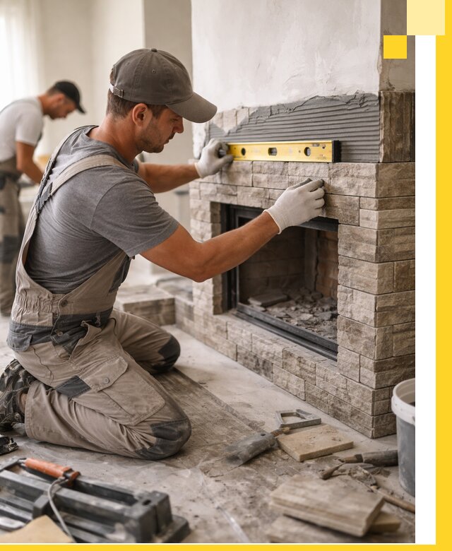 Облицовка каминов в Чите, монтаж и отделка натуральным камнем