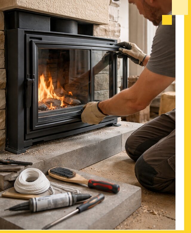 Производство, монтаж и доставка каминов со стеклом в Чите