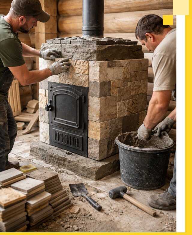 Облицовка банной печи под ключ в Чите: камень и плитка