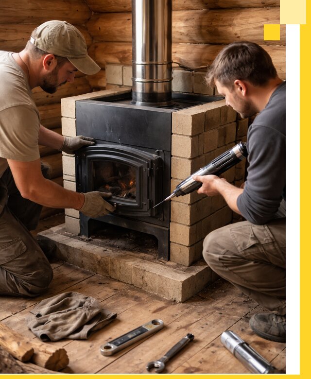 Монтаж и установка печи в бане под ключ с гарантией в Чите