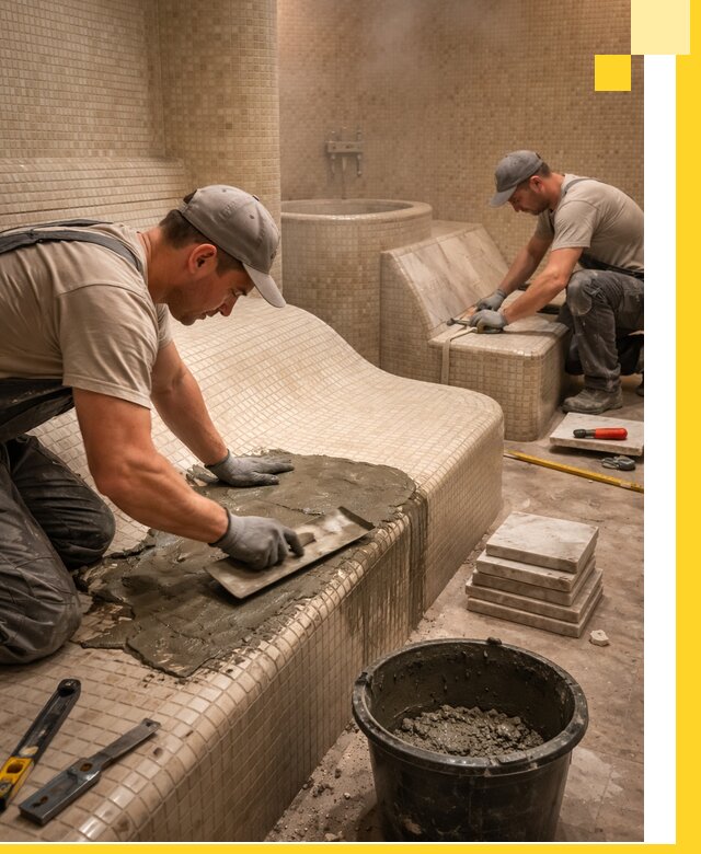 Лежаки для хамама под ключ в Чите, проект и монтаж