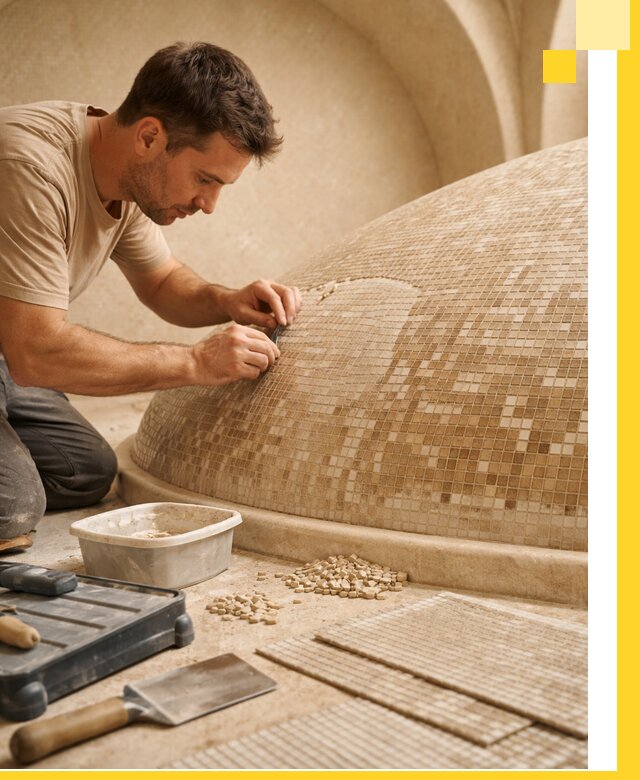 Профессиональная укладка мозаики для хамама под ключ в Чите